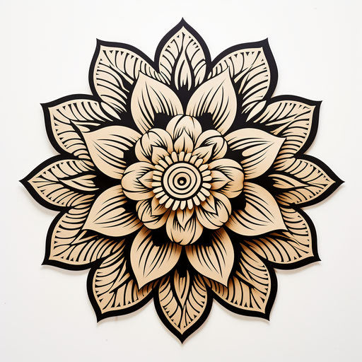 Black and white flower design coloring page, Indian motif style