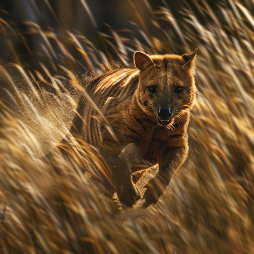 Thylacine in motion through the tall grass