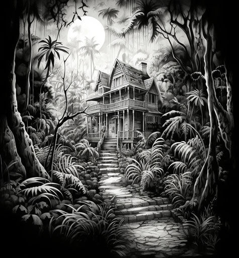 Halloween in the jungle, haunting houses, captivating