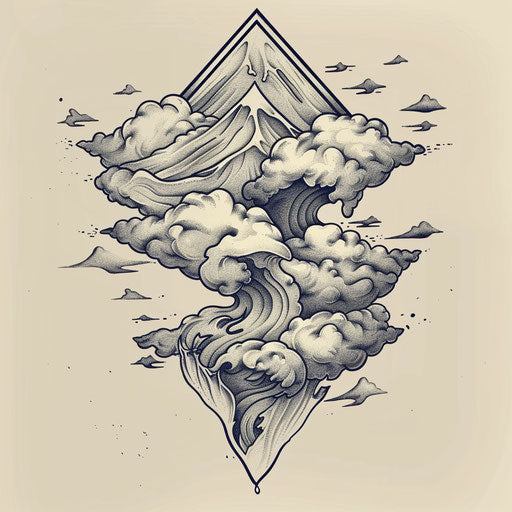 Minimalist flat tattoo sketch of a storm with crisp lines