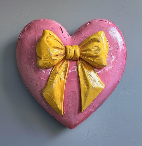 Pink heart with yellow bow, masculine princess style