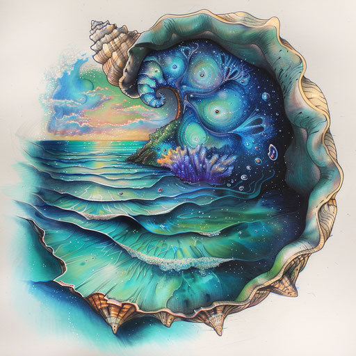 Dreamy shell in vibrant blues and greens