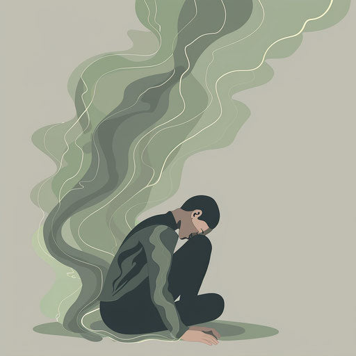 Anxiety clipart with flat muted olive background