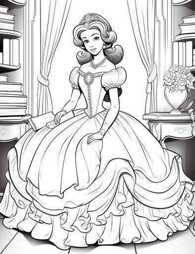 Disney princess coloring pages, realistic style, wavy, 18th century, dark cyan and pink, captivating, backlight 24:31