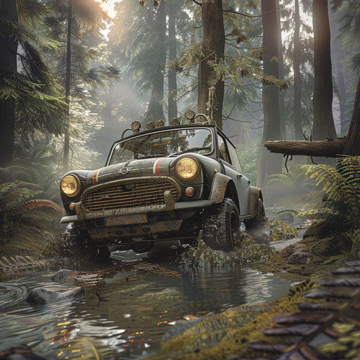 Off-Road 1980 Mini Cooper in Dense Forest