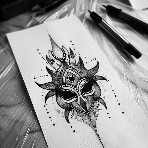 Bold flat tattoo sketch of tribal design made from dots