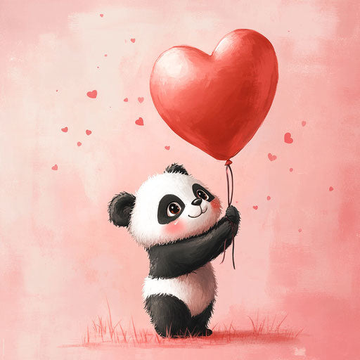 Valentine panda bear holding heart balloon