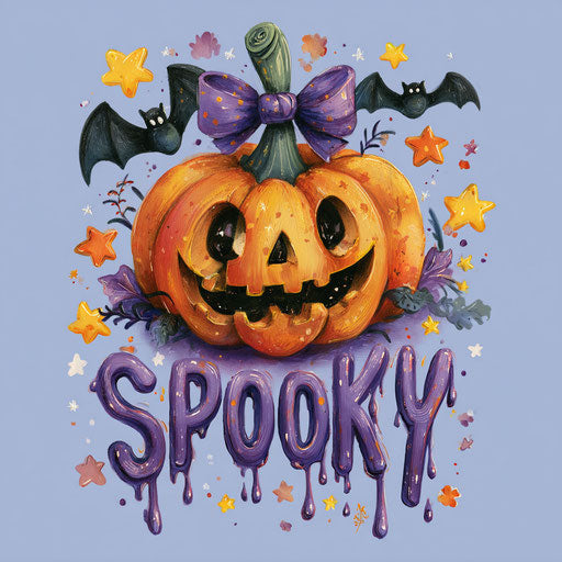 Vibrant Halloween illustration with a smiling jack-o'-lantern