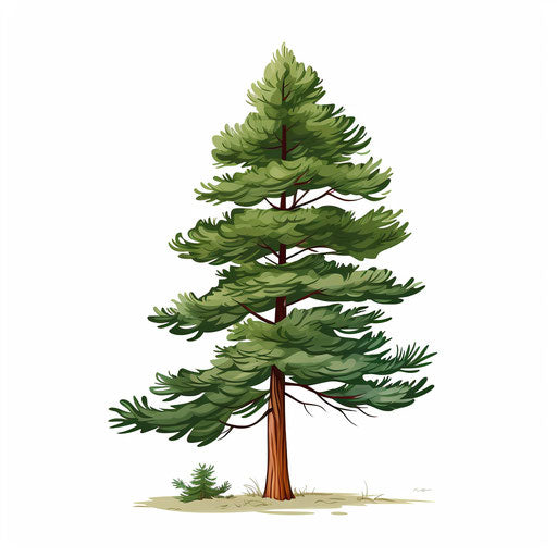 Minimalist pine tree drawing, on white background