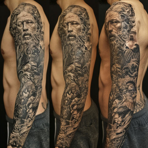 Mythological gods and goddesses sleeve tattoo, J.P. Targete style
