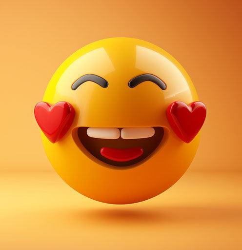 Smiling cartoon face with two hearts, beautiful