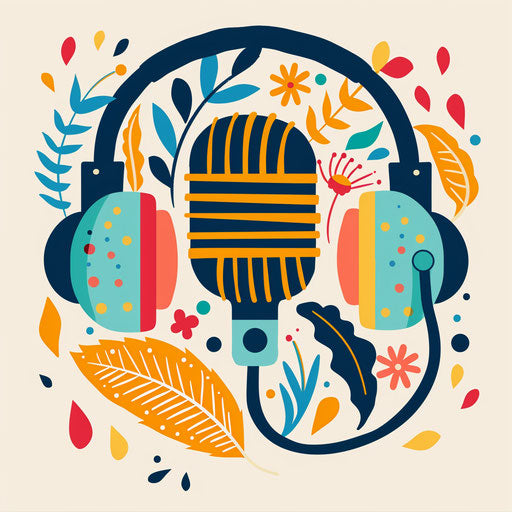 Whimsical podcast logo with playful elements and bright colors