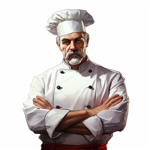 Chef illustration in the style of Chiaroscuro Art, on white background