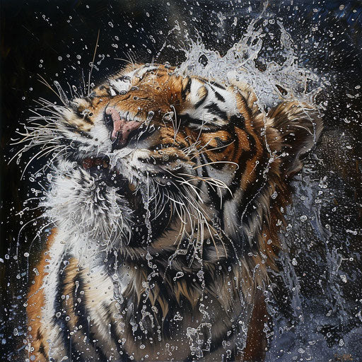 Powerful tiger shaking off water