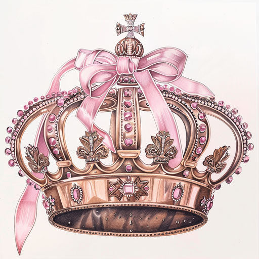 Concept drawing of a crown with pink ribbon elements