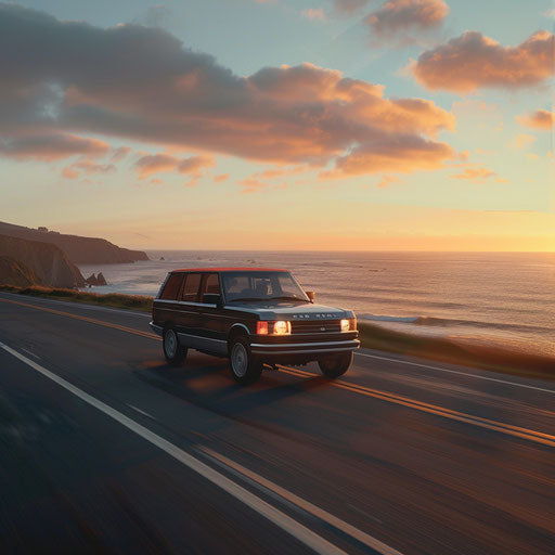 Luxury road trip at sunset