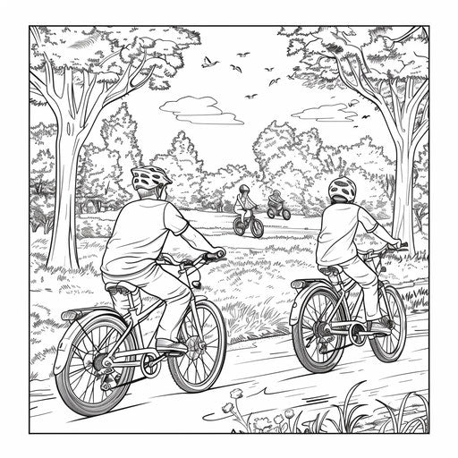 Family bike ride in a park