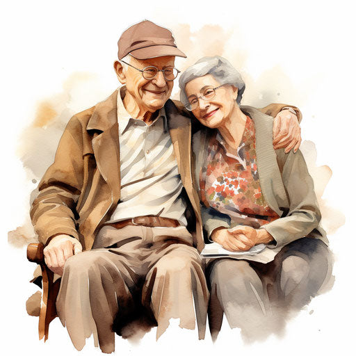 Grandparents clipart in the style of Impressionistic Art, on a white background