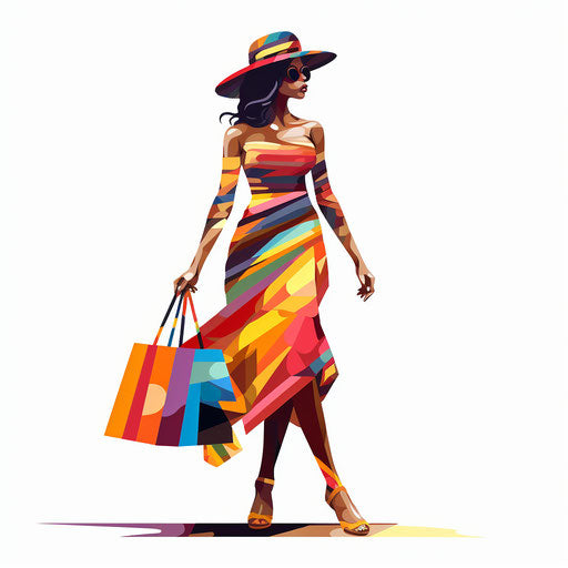 Shopping illustration in the style of Chiaroscuro Art, on white background
