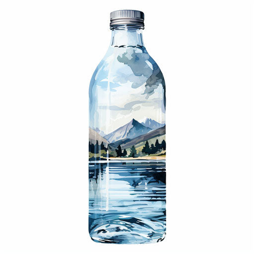 Water bottle illustration in the style of oil painting, on white background