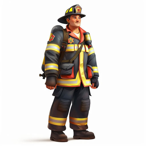 Fireman clipart in a photo realistic style on flat white background