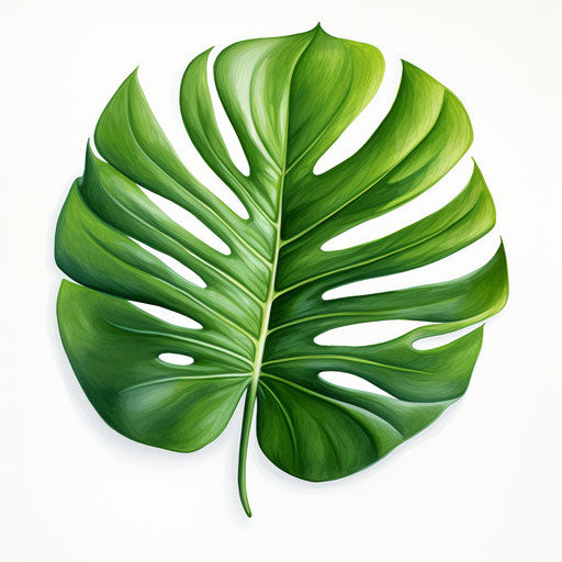Monstera leaf clipart in Oil painting style, on white background