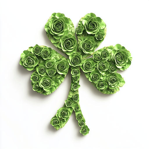 3D shamrock made of green roses, on white background