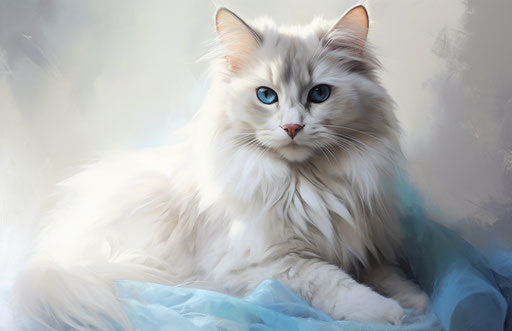 White fluffy cat with refined aesthetic sensibility