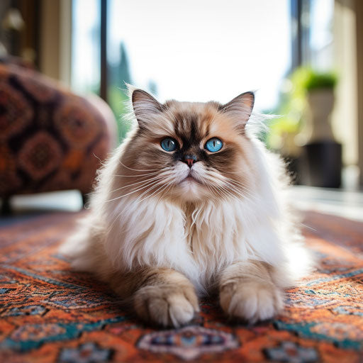Himalayan cat laying on a carpet