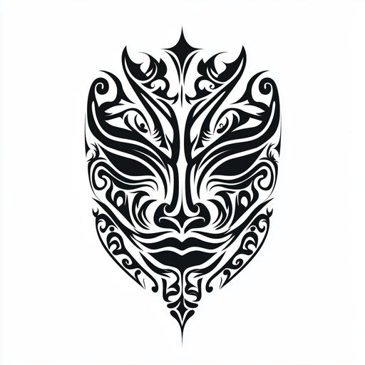 Flat tattoo sketch of maori face with bold lines