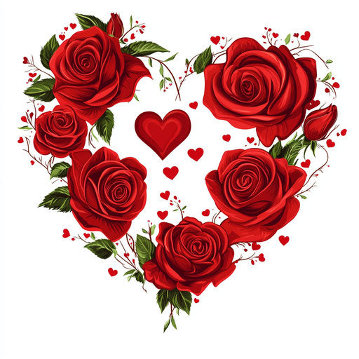Heart-shaped design with red roses and hearts - Hockney style