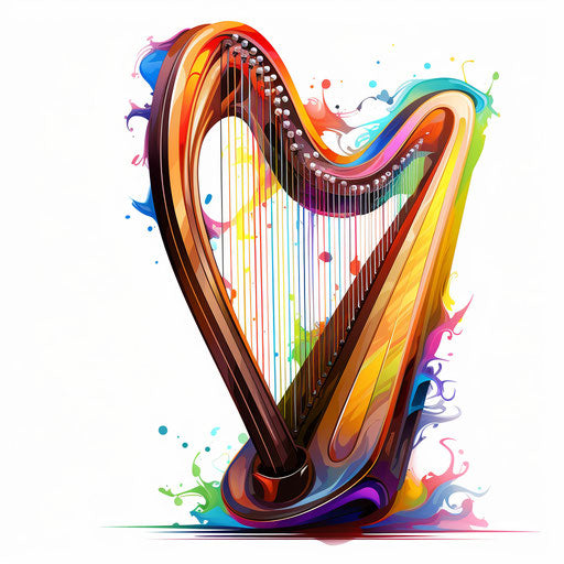 Harp clipart in the style of an oil painting, on white background