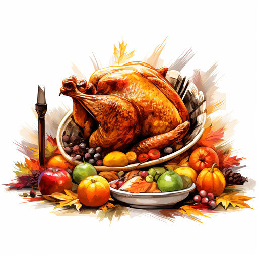 Thanksgiving clipart in the style of Chiaroscuro Art, on white background