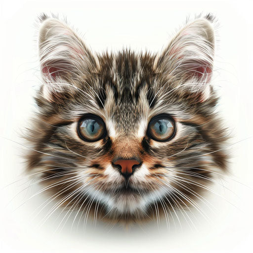 Realistic cat face illustration on flat white background