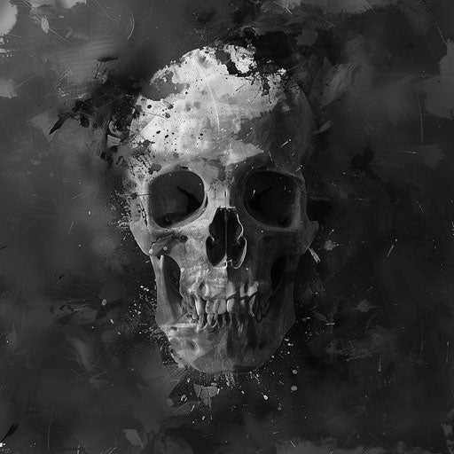 Black and white skull face print with black and white, in the style of sketchfab, animated gifs