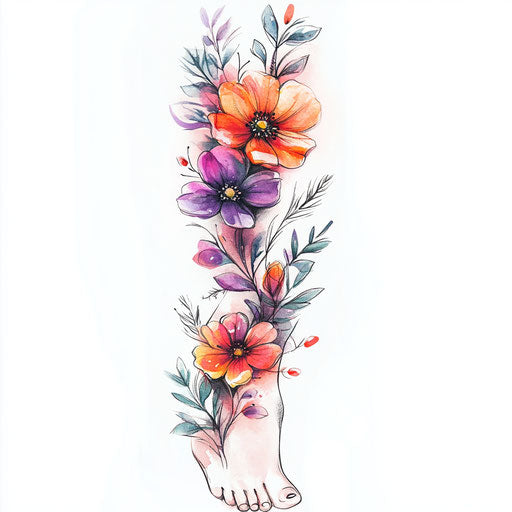 Beautiful lower leg tattoos in clipart style for females