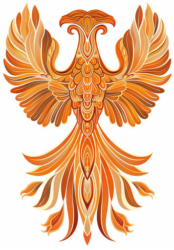 Exaggerated noble symmetry - Phoenix in orange on white