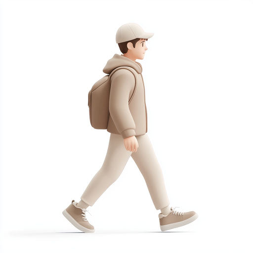 3D walking in photorealistic style with isolated clipart on flat white background
