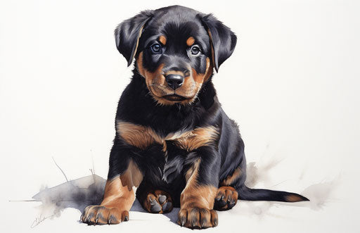 Rottweiler puppy on white background, mixed colors