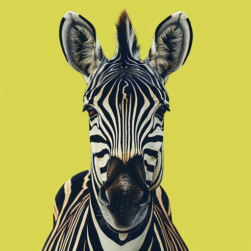 Realistic zebra clipart on chartreuse background