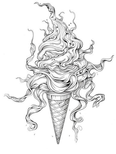 Happy birthday coloring page with an ice cream cone
