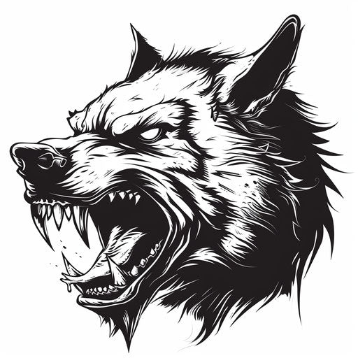 Bold flat tattoo sketch of a snarling werewolf