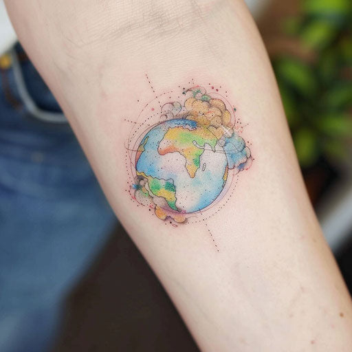 Pastel shades in a flat tattoo sketch of Earth