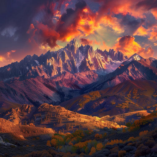 Sierra Nevada Mountains at dusk with vibrant colors