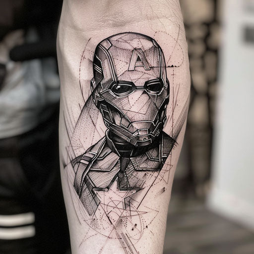 Tattoo symbols with superhero themes, Steve McNiven style