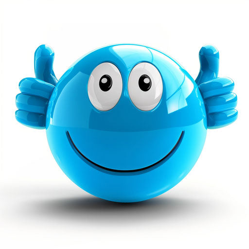 Blue ball with smiling face and pointing fingers