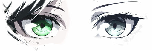 Green and white anime eyes with gray shading