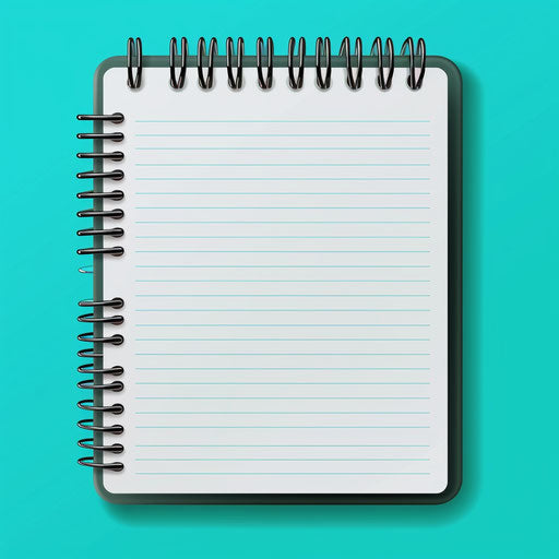 Realistic notepad clipart on flat turquoise background