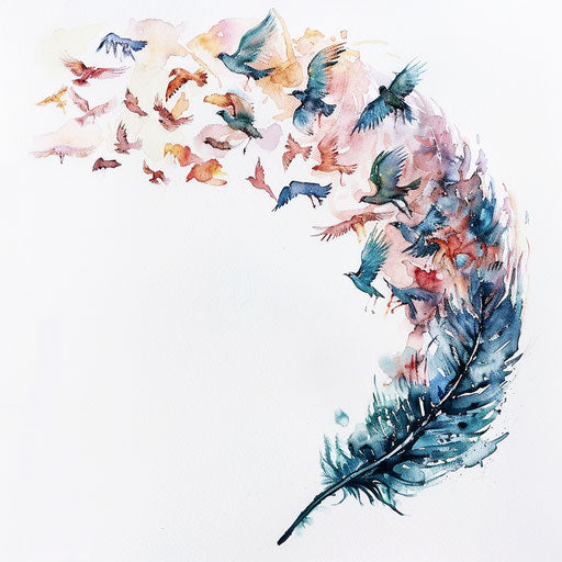 Feather turning into birds, watercolor illustration