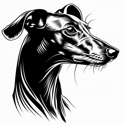 Sleek clipart style flat tattoo sketch for a dog outline tattoo with a chic Greyhound in a monochrome silhouette